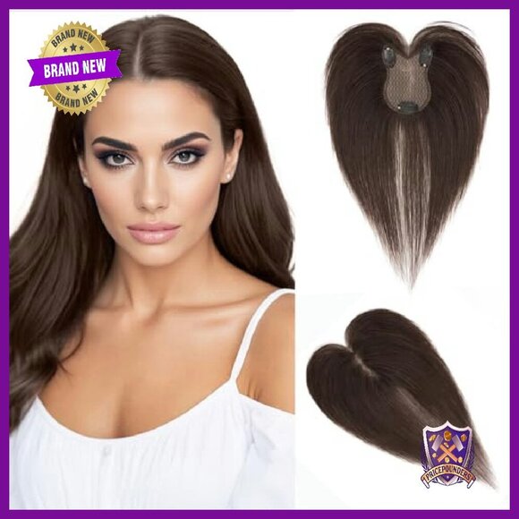 Human Hair Topper 11 Inches Lace Base Clip On Hairpiece For Thinning Hair